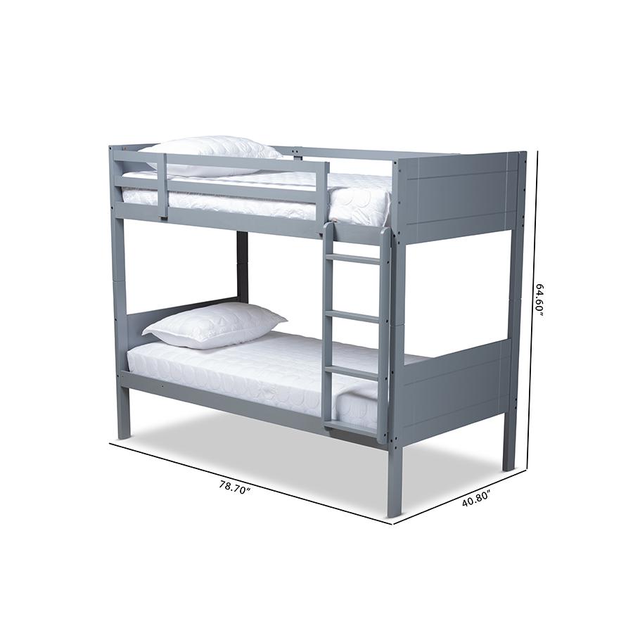 Baxton Studio Elsie Modern and Contemporary Grey Finished Wood Twin Size Bunk Bed. Picture 8