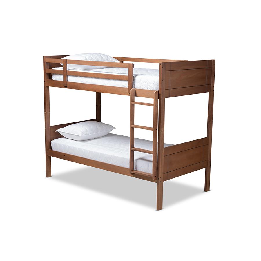 Elsie Modern and Contemporary Walnut Brown Finished Wood Twin Size Bunk Bed. Picture 1
