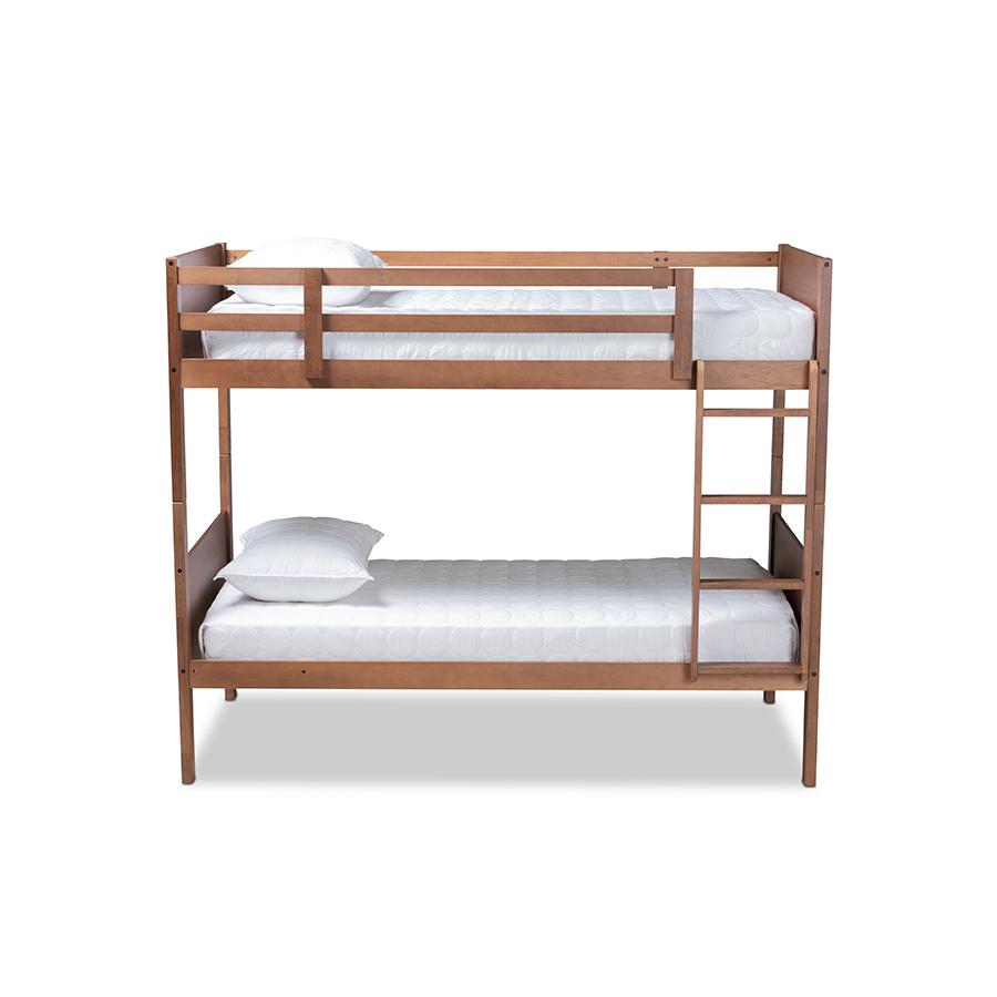 Elsie Modern and Contemporary Walnut Brown Finished Wood Twin Size Bunk Bed. Picture 2