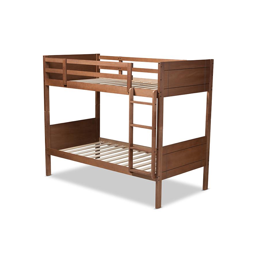 Elsie Modern and Contemporary Walnut Brown Finished Wood Twin Size Bunk Bed. Picture 3