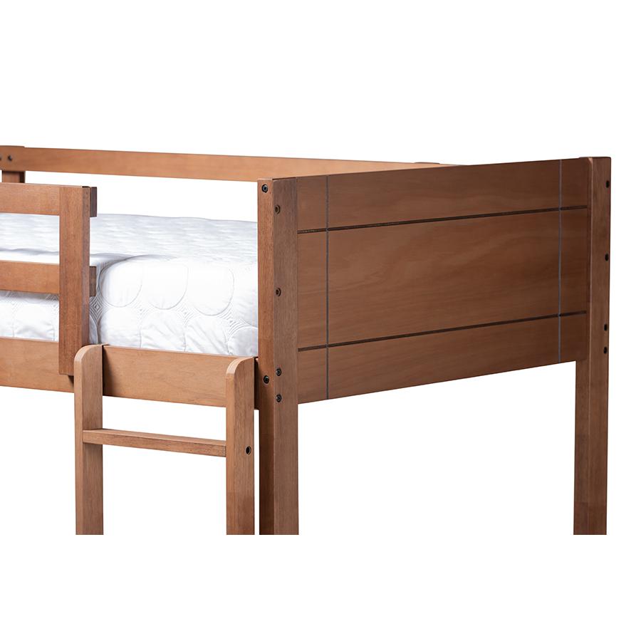 Elsie Modern and Contemporary Walnut Brown Finished Wood Twin Size Bunk Bed. Picture 4