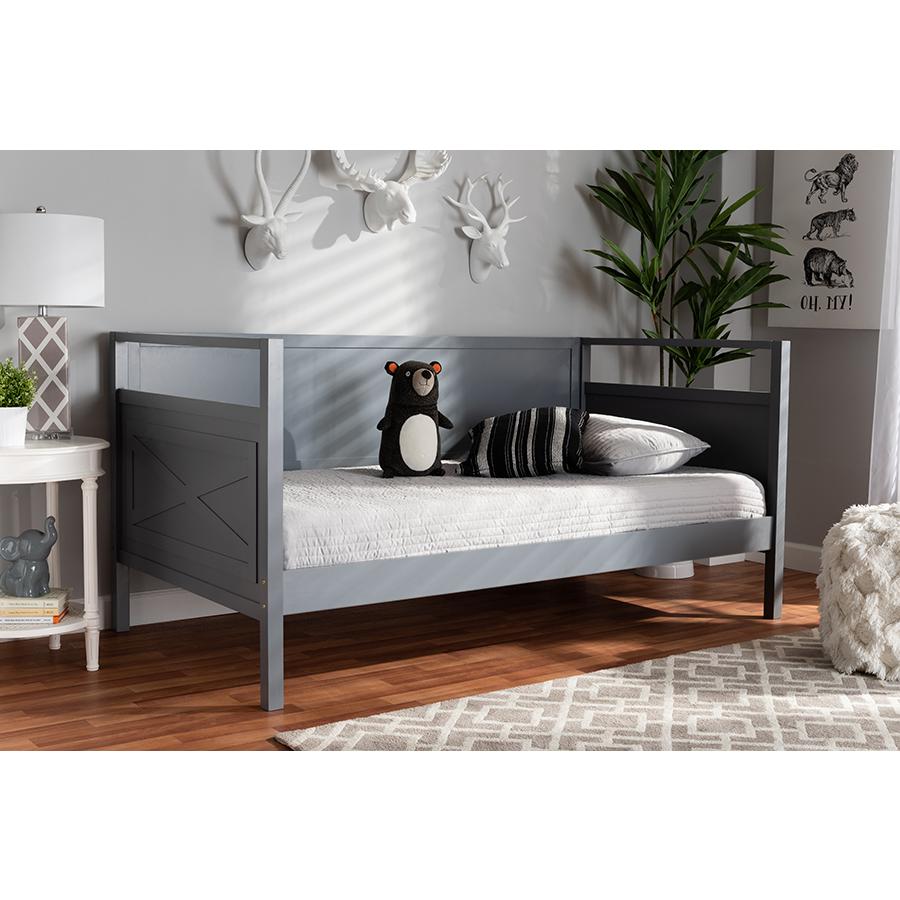 Baxton Studio Cintia Cottage Farmhouse Grey Finished Wood Twin Size Daybed. Picture 6