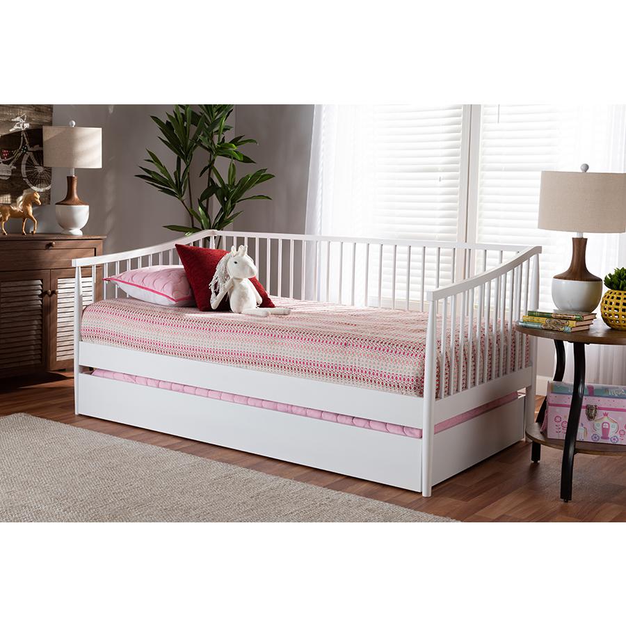 Baxton Studio Renata Classic and Traditional White Finished Wood Twin Size Spindle Daybed with Trundle. Picture 8