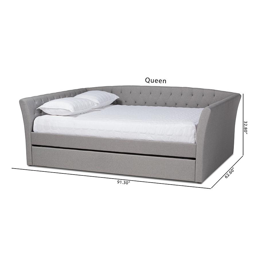 Light Grey Fabric Upholstered Full Size Daybed with Roll-Out Trundle Bed. Picture 11