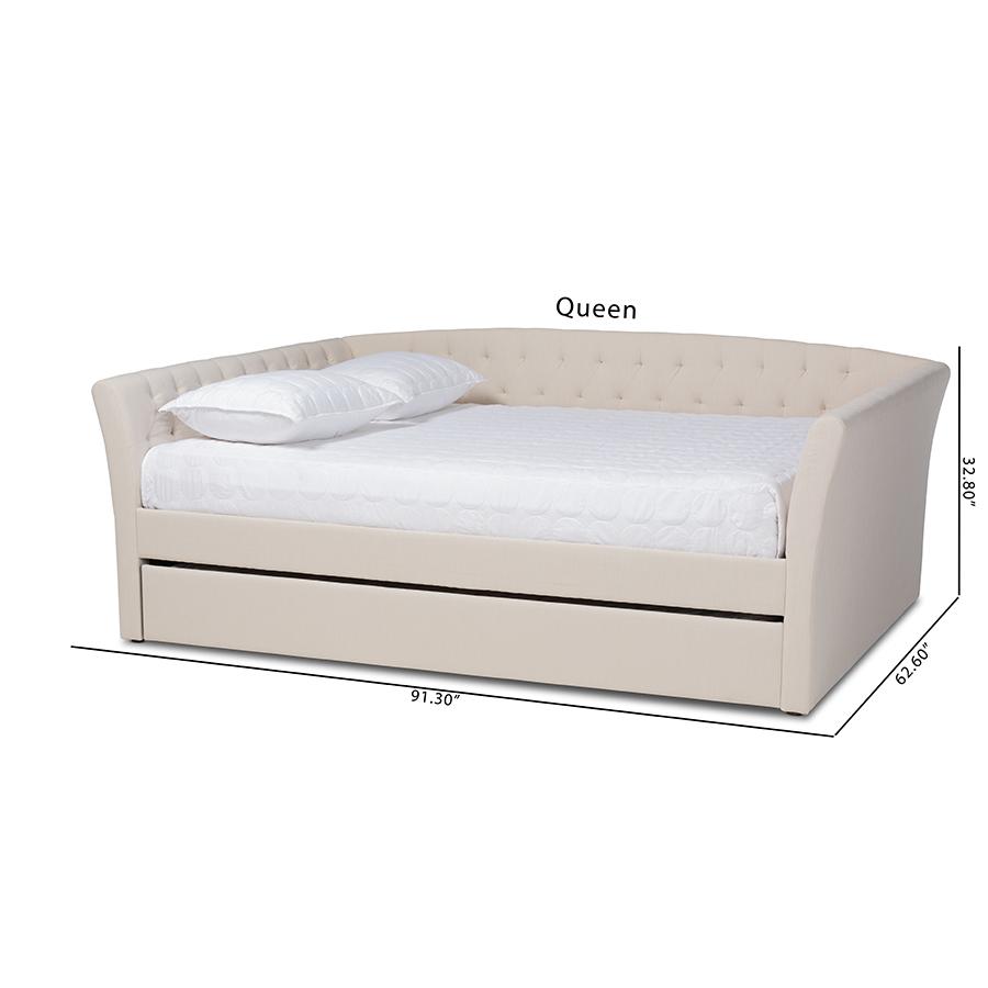 Beige Fabric Upholstered Full Size Daybed with Roll-Out Trundle Bed. Picture 11