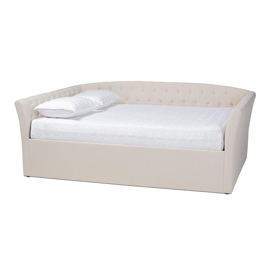 Delora Modern and Contemporary Beige Fabric Upholstered Queen Size Daybed. Picture 1