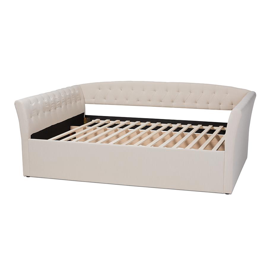 Delora Modern and Contemporary Beige Fabric Upholstered Queen Size Daybed. Picture 3