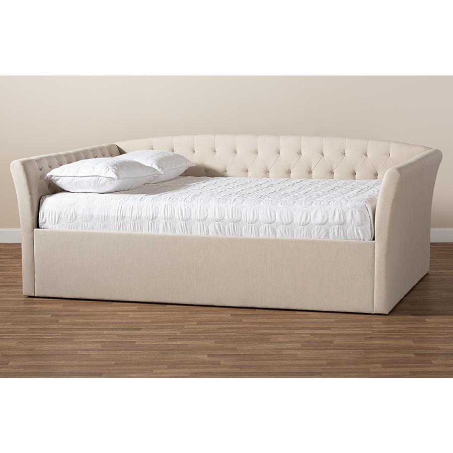 Delora Modern and Contemporary Beige Fabric Upholstered Queen Size Daybed. Picture 6
