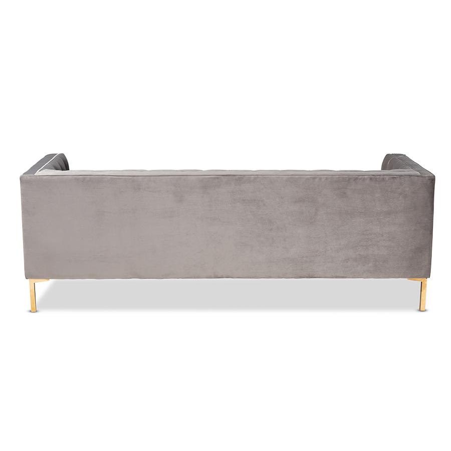 Baxton Studio Zanetta Glam and Luxe Gray Velvet Upholstered Gold Finished Sofa. Picture 5