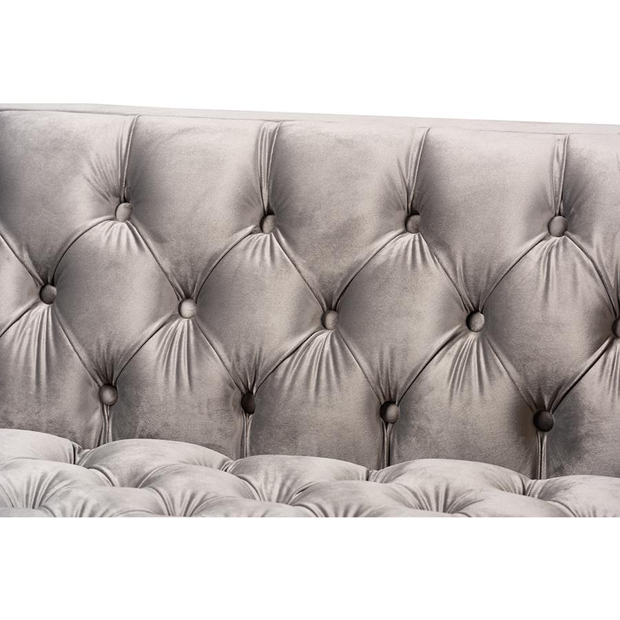 Baxton Studio Zanetta Glam and Luxe Gray Velvet Upholstered Gold Finished Sofa. Picture 6
