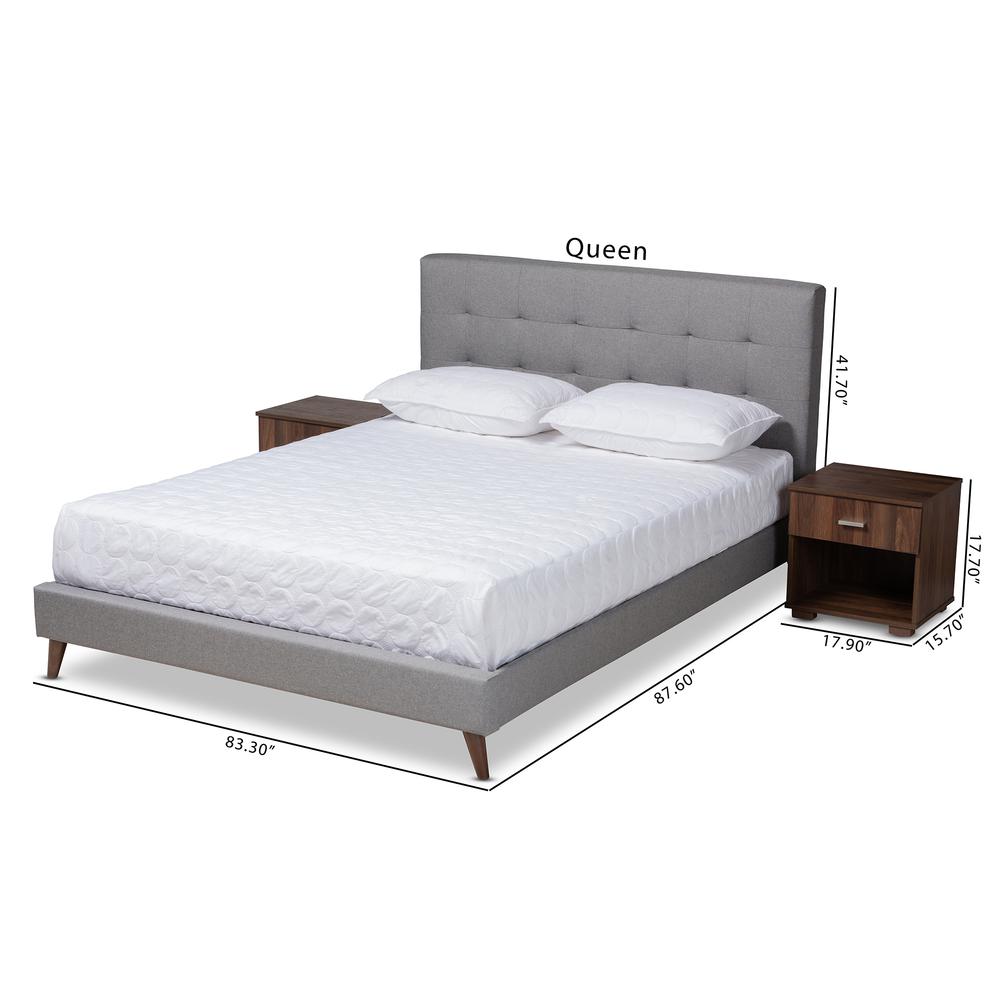 Light Grey Fabric Upholstered Queen Size Platform Bed with Two Nightstands. Picture 21