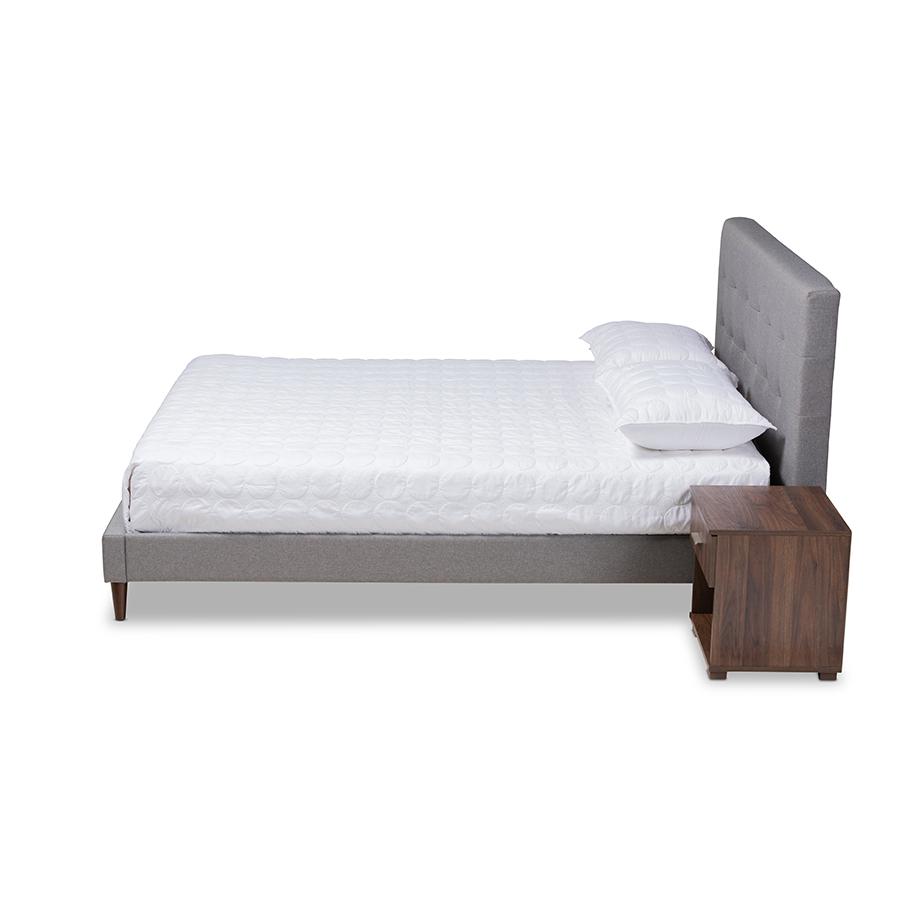 Light Grey Fabric Upholstered Queen Size Platform Bed with Two Nightstands. Picture 2