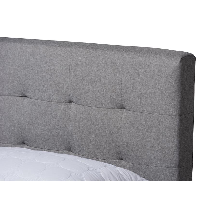 Light Grey Fabric Upholstered Queen Size Platform Bed with Two Nightstands. Picture 4