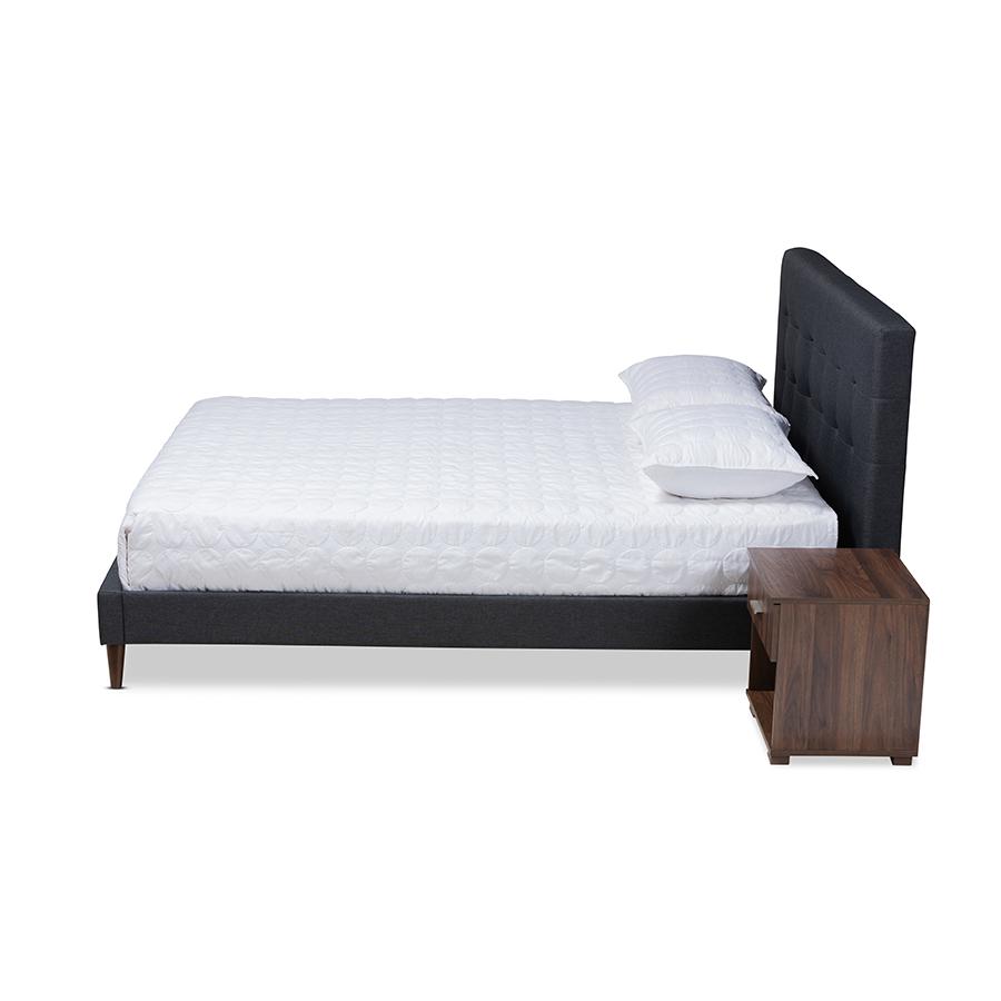 Dark Grey Fabric Upholstered Queen Size Platform Bed with Two Nightstands. Picture 2