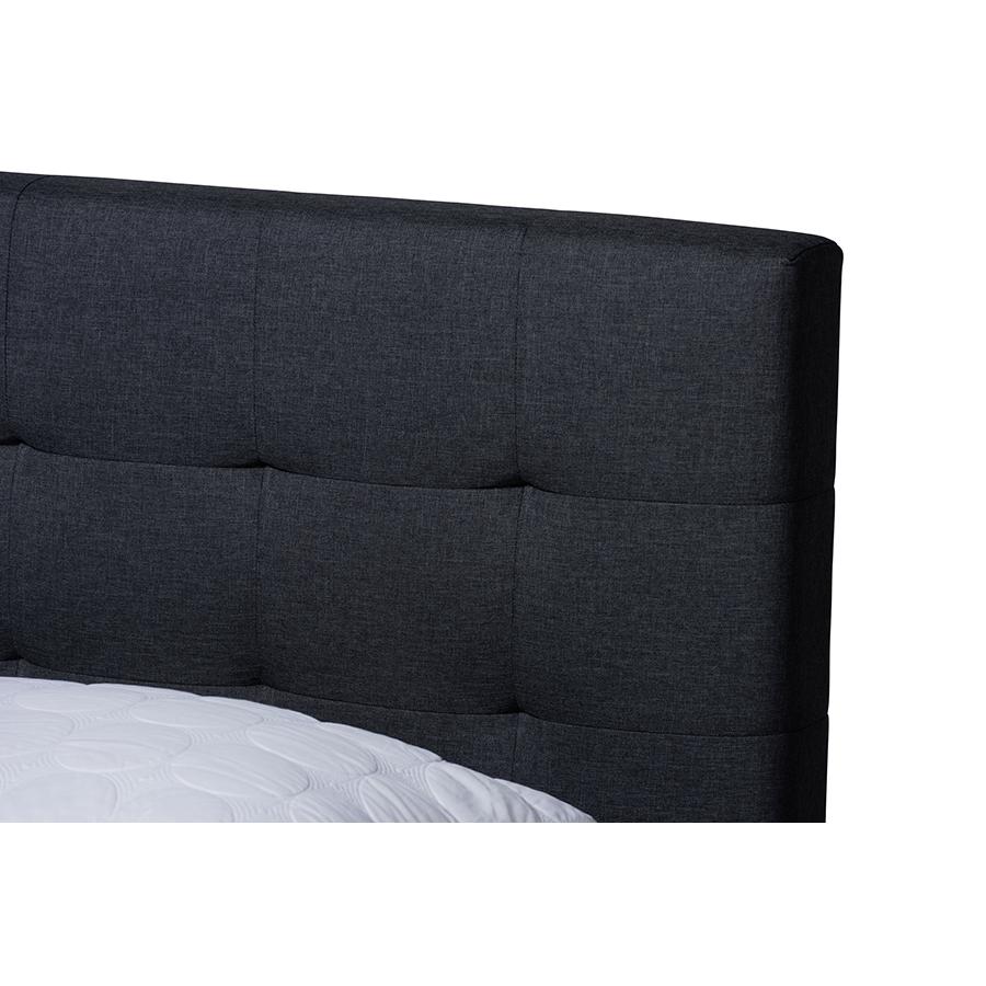 Dark Grey Fabric Upholstered Queen Size Platform Bed with Two Nightstands. Picture 4