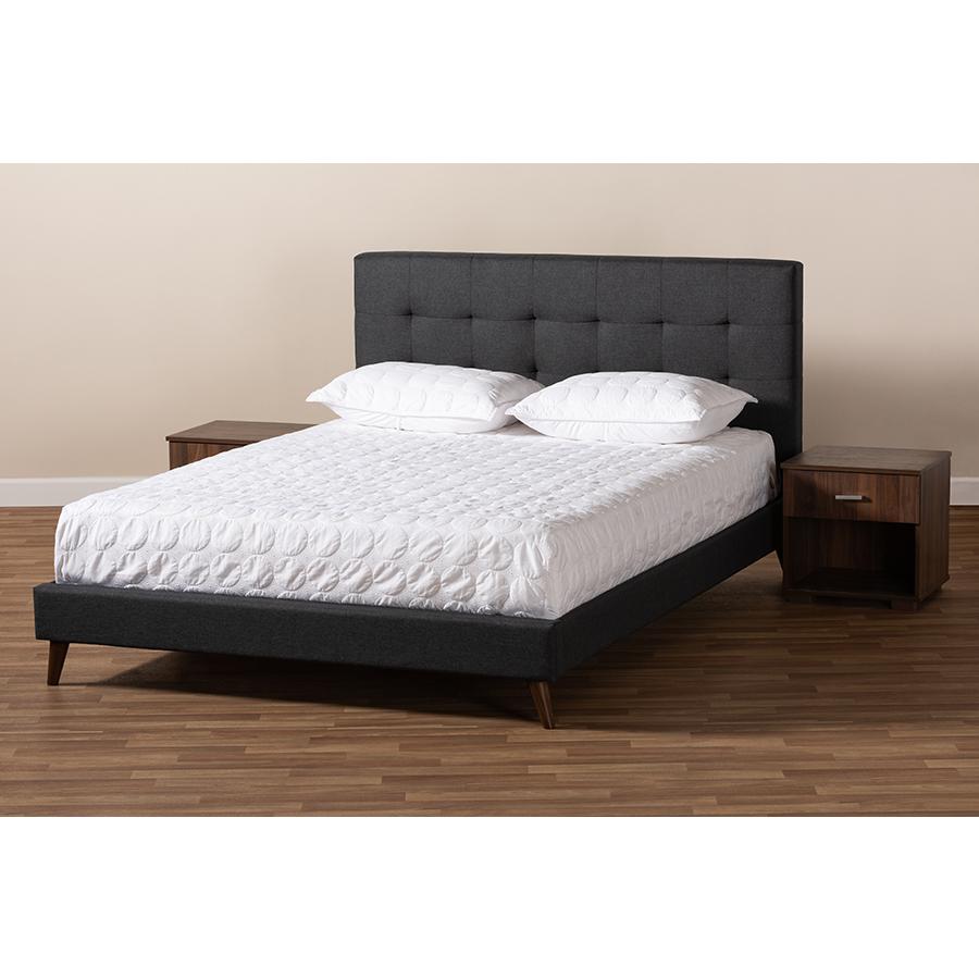 Dark Grey Fabric Upholstered Queen Size Platform Bed with Two Nightstands. Picture 9