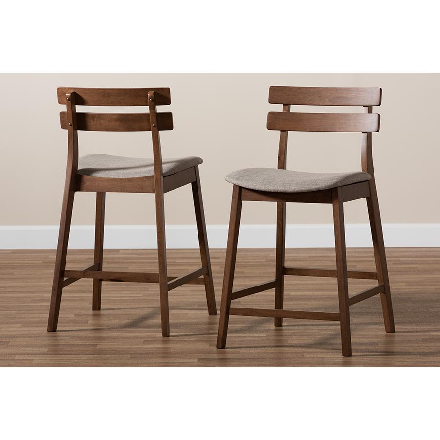 Baxton Studio Larine Modern and Contemporary Light Grey Fabric Upholstered Walnut Finished 2-Piece Wood Counter Stool Set. Picture 9
