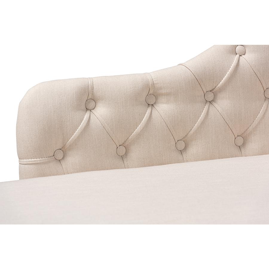 Beige Fabric Upholstered Oak Finished Chaise Lounge. Picture 5