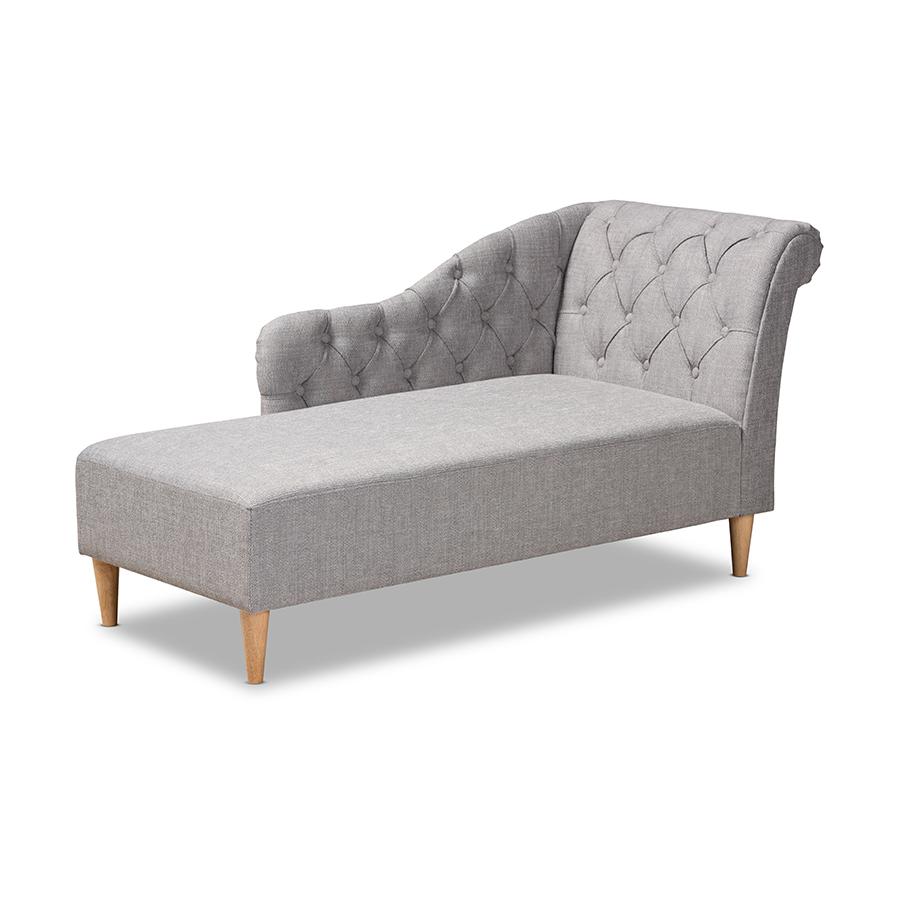 Baxton Studio Emeline Modern and Contemporary Grey Fabric Upholstered Oak Finished Chaise Lounge. Picture 2