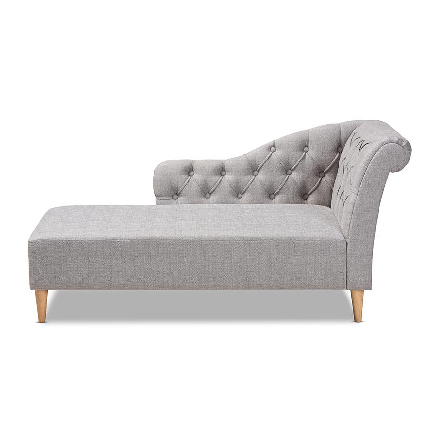 Baxton Studio Emeline Modern and Contemporary Grey Fabric Upholstered Oak Finished Chaise Lounge. Picture 3