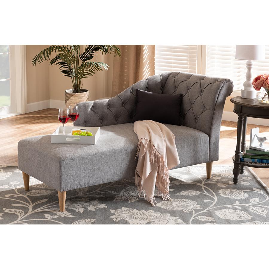 Baxton Studio Emeline Modern and Contemporary Grey Fabric Upholstered Oak Finished Chaise Lounge. Picture 8