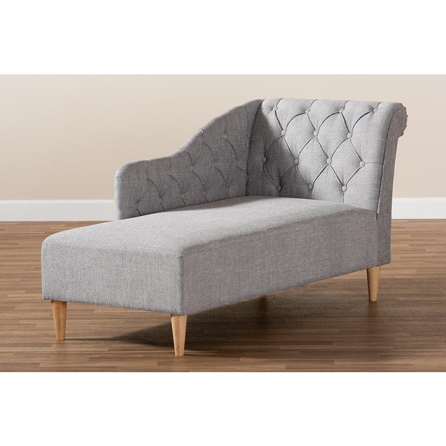 Baxton Studio Emeline Modern and Contemporary Grey Fabric Upholstered Oak Finished Chaise Lounge. Picture 1