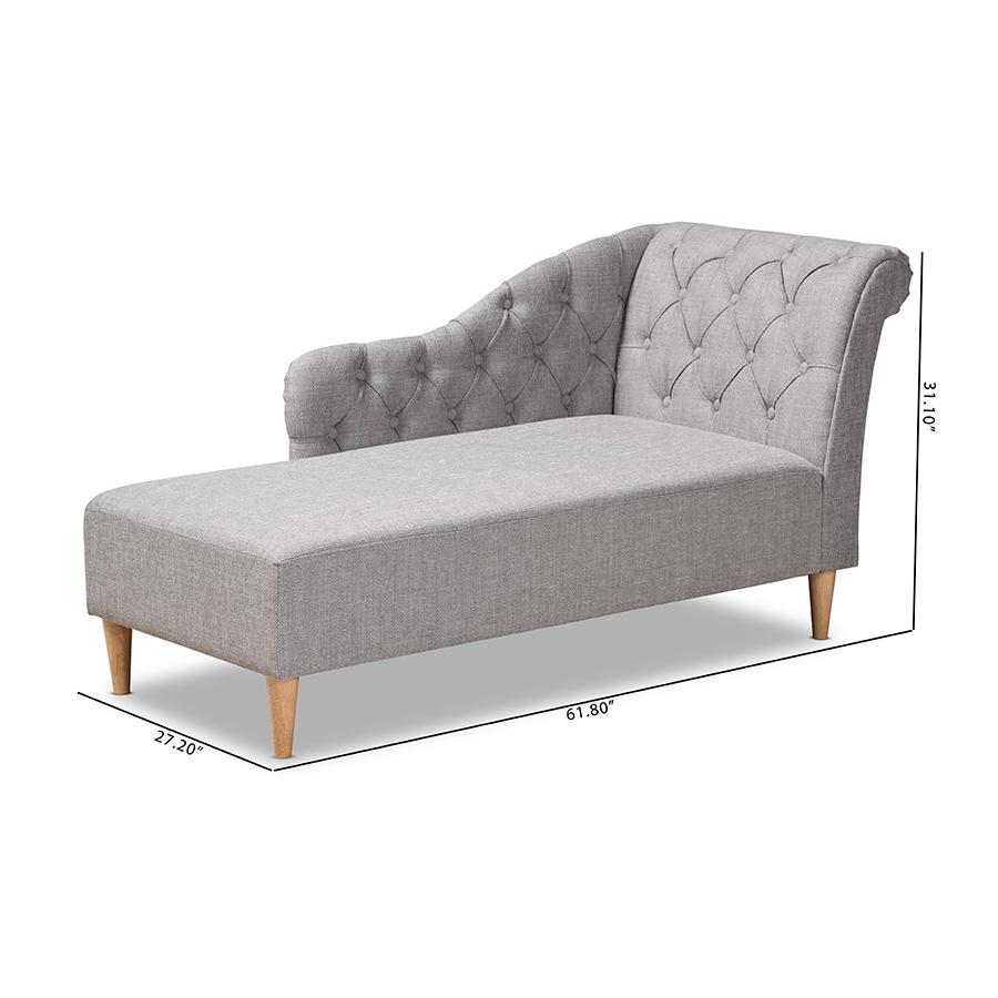 Baxton Studio Emeline Modern and Contemporary Grey Fabric Upholstered Oak Finished Chaise Lounge. Picture 10