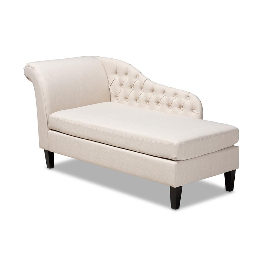 Baxton Studio Florent Modern and Contemporary Beige Fabric Upholstered Black Finished Chaise Lounge. Picture 2