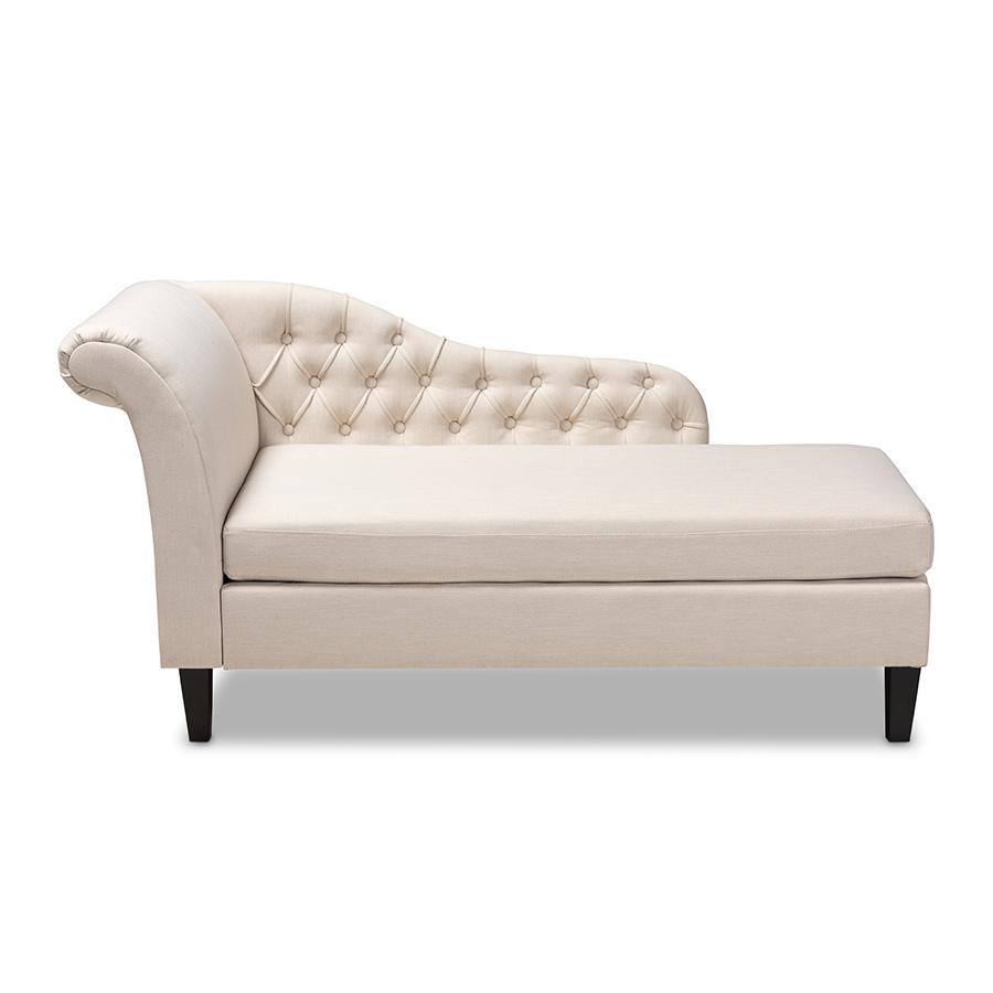Baxton Studio Florent Modern and Contemporary Beige Fabric Upholstered Black Finished Chaise Lounge. Picture 3