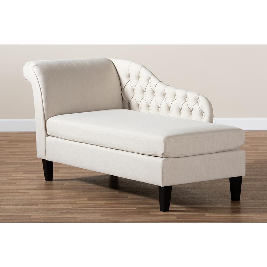 Baxton Studio Florent Modern and Contemporary Beige Fabric Upholstered Black Finished Chaise Lounge. Picture 1