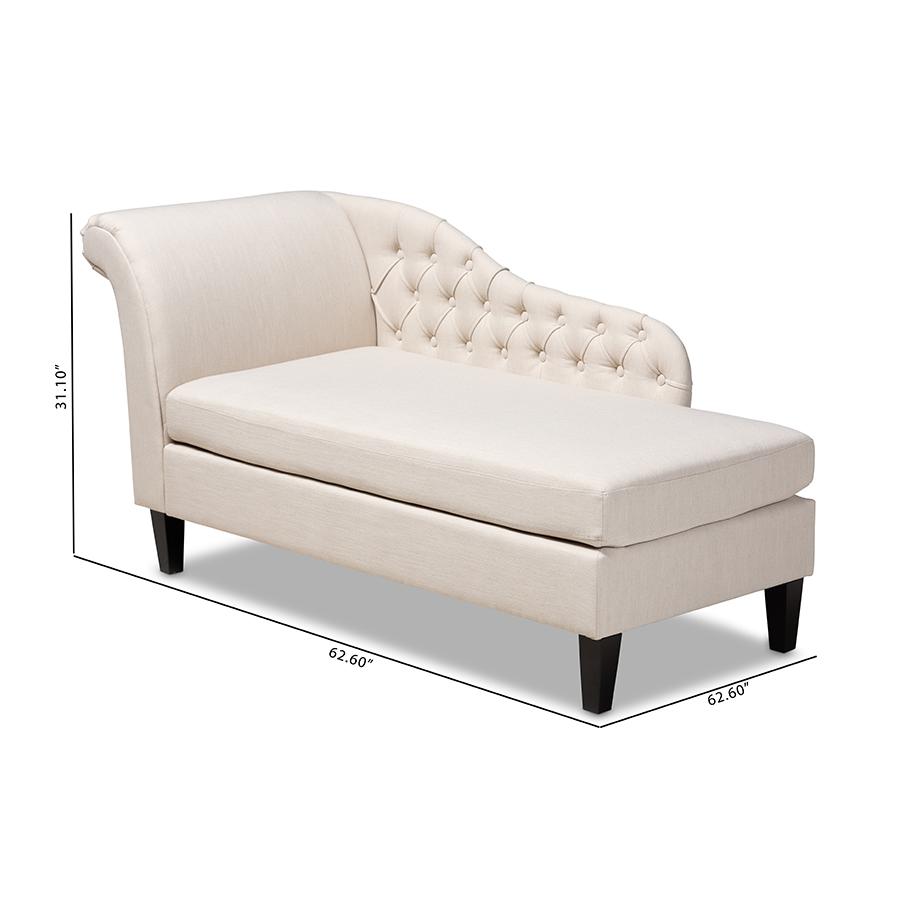 Baxton Studio Florent Modern and Contemporary Beige Fabric Upholstered Black Finished Chaise Lounge. Picture 10