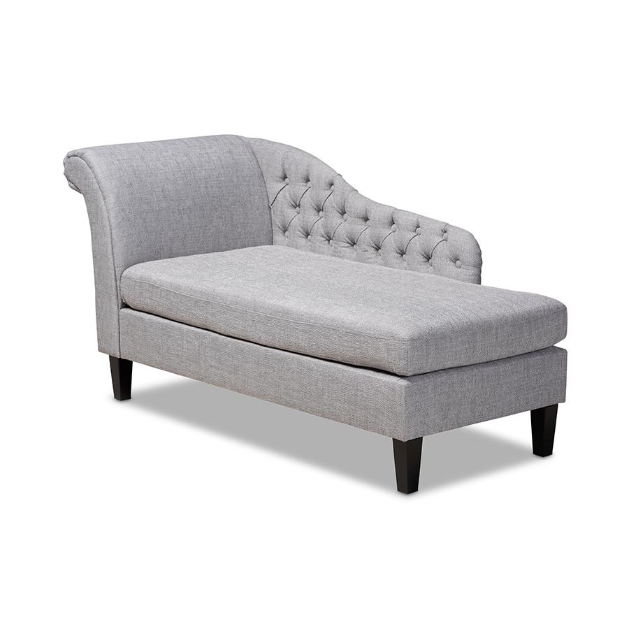 Baxton Studio Florent Modern and Contemporary Grey Fabric Upholstered Black Finished Chaise Lounge. Picture 2