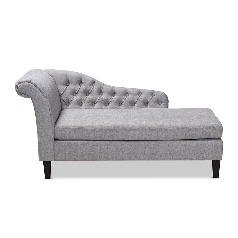Baxton Studio Florent Modern and Contemporary Grey Fabric Upholstered Black Finished Chaise Lounge. Picture 3