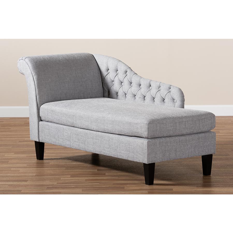 Baxton Studio Florent Modern and Contemporary Grey Fabric Upholstered Black Finished Chaise Lounge. Picture 1