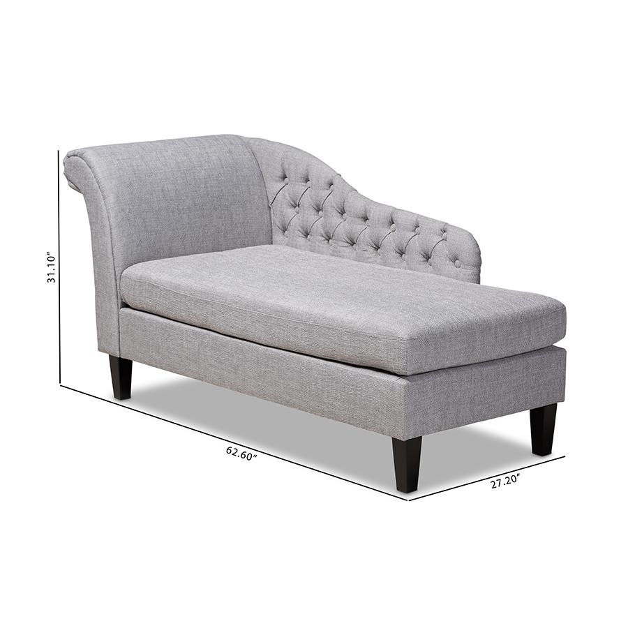Baxton Studio Florent Modern and Contemporary Grey Fabric Upholstered Black Finished Chaise Lounge. Picture 10