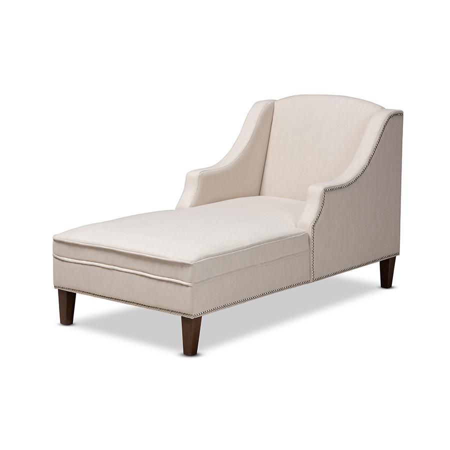 Baxton Studio Leonie Modern and Contemporary Beige Fabric Upholstered Wenge Brown Finished Chaise Lounge. Picture 2
