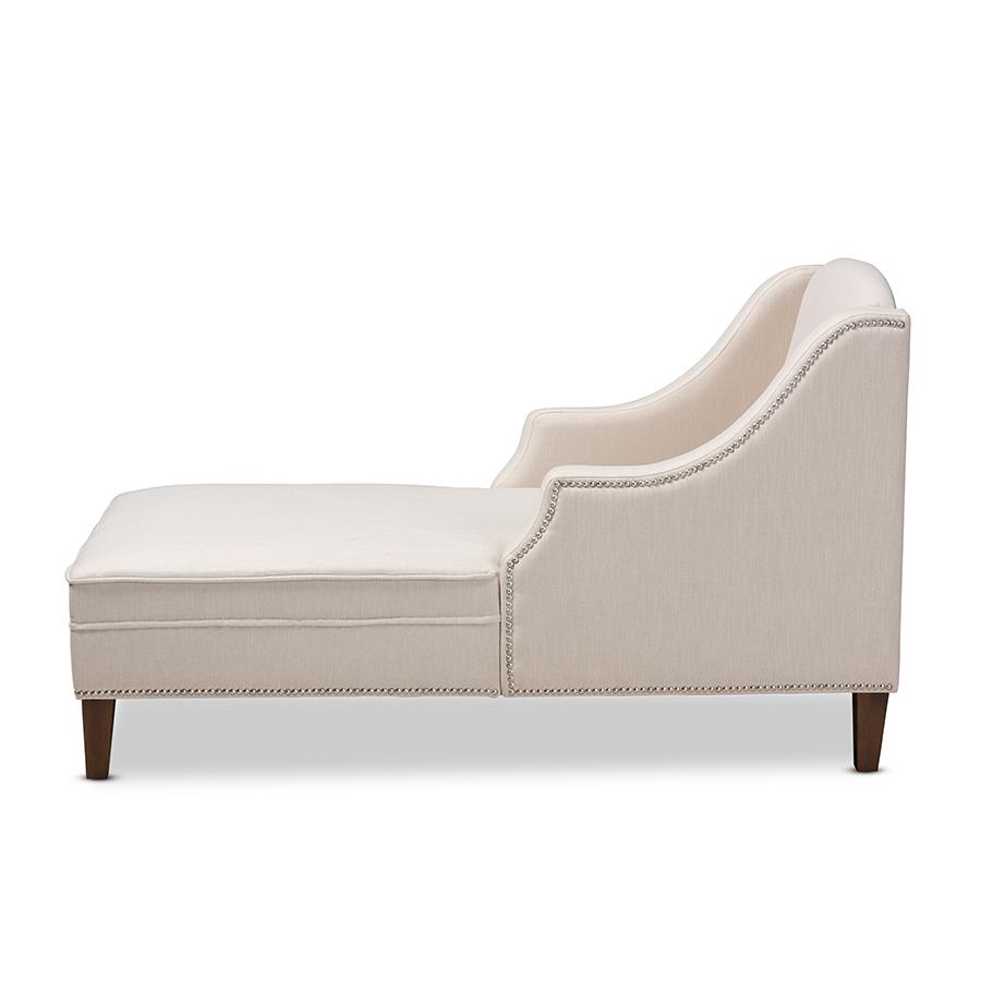 Baxton Studio Leonie Modern and Contemporary Beige Fabric Upholstered Wenge Brown Finished Chaise Lounge. Picture 4