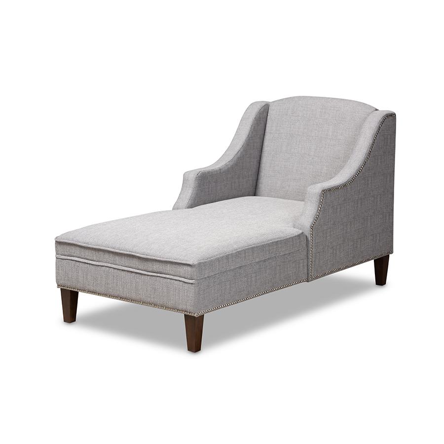 Baxton Studio Leonie Modern and Contemporary Grey Fabric Upholstered Wenge Brown Finished Chaise Lounge. Picture 2