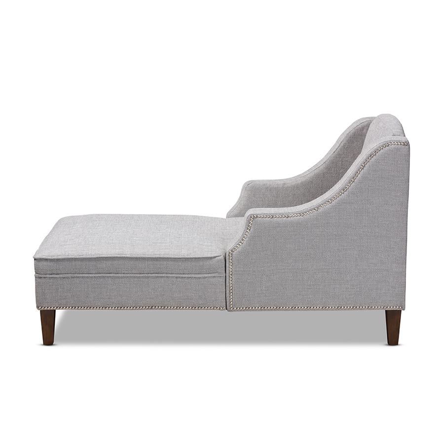 Baxton Studio Leonie Modern and Contemporary Grey Fabric Upholstered Wenge Brown Finished Chaise Lounge. Picture 4