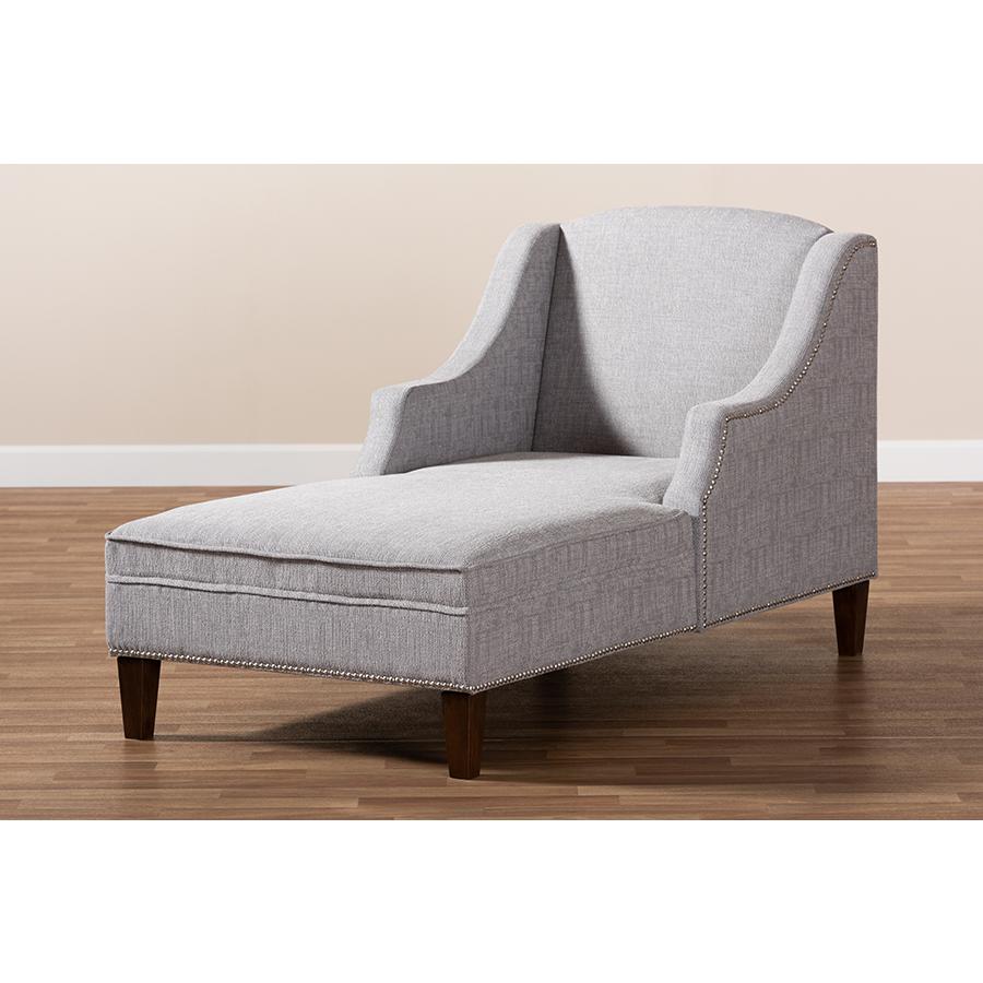 Baxton Studio Leonie Modern and Contemporary Grey Fabric Upholstered Wenge Brown Finished Chaise Lounge. Picture 1