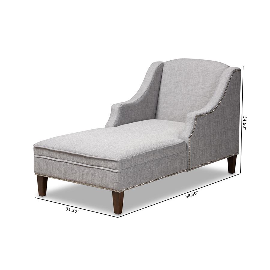 Baxton Studio Leonie Modern and Contemporary Grey Fabric Upholstered Wenge Brown Finished Chaise Lounge. Picture 10