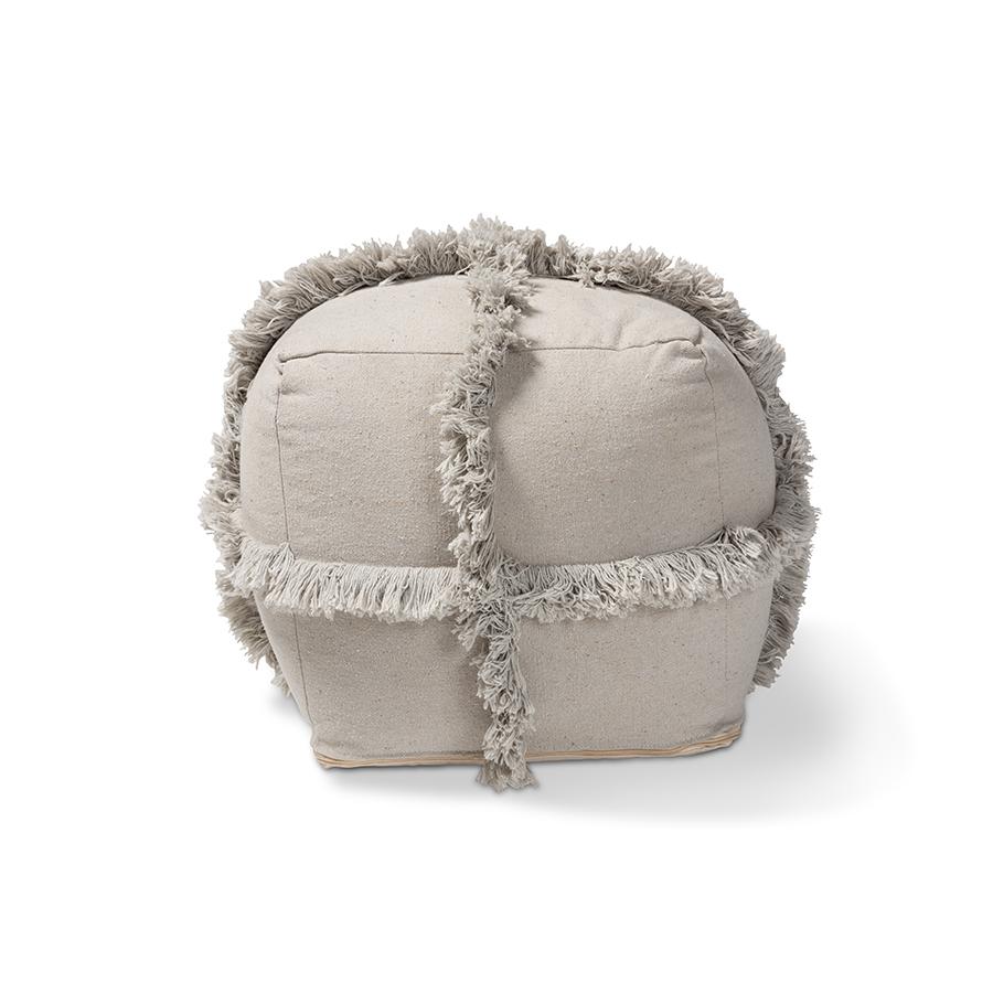 Baxton Studio Alfro Moroccan Inspired Grey Handwoven Cotton Fringe Pouf Ottoman. Picture 2