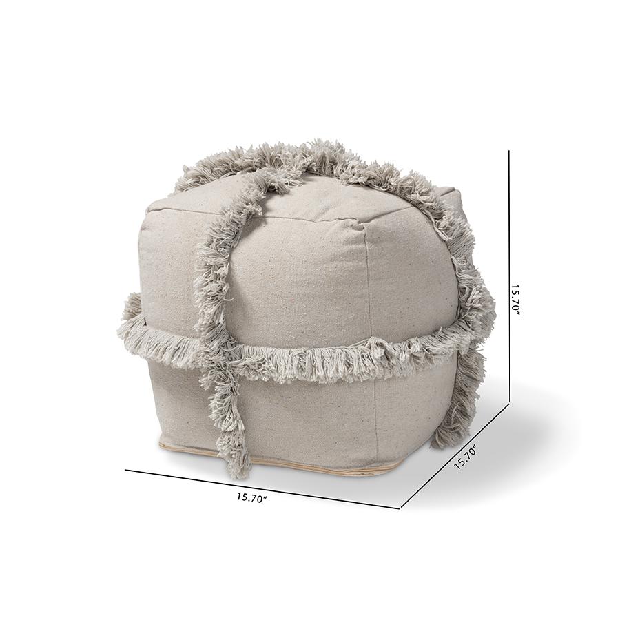 Baxton Studio Alfro Moroccan Inspired Grey Handwoven Cotton Fringe Pouf Ottoman. Picture 6