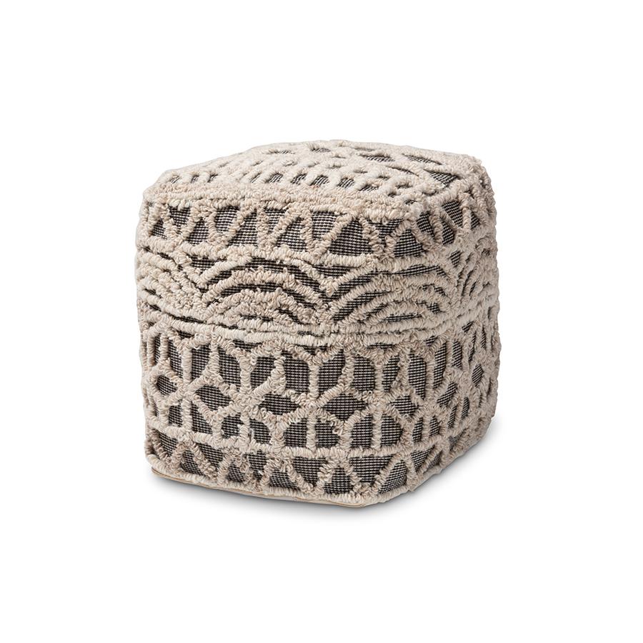 Baxton Studio Avery Moroccan Inspired Beige and Brown Handwoven Cotton Pouf Ottoman. Picture 1