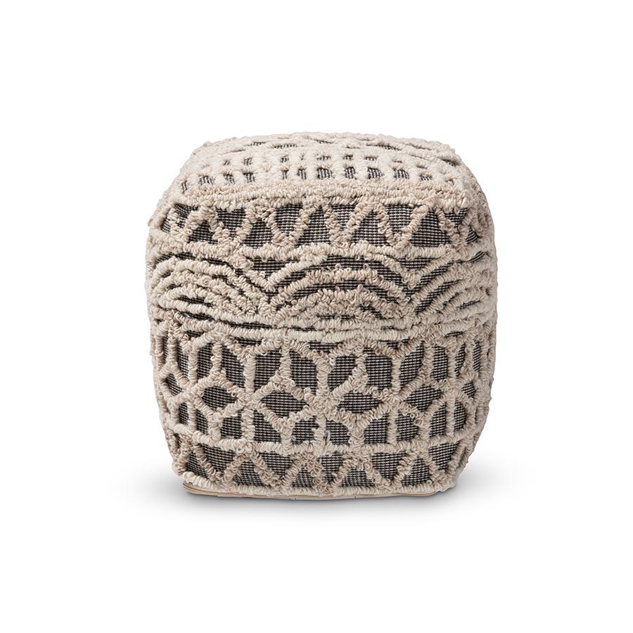 Baxton Studio Avery Moroccan Inspired Beige and Brown Handwoven Cotton Pouf Ottoman. Picture 2