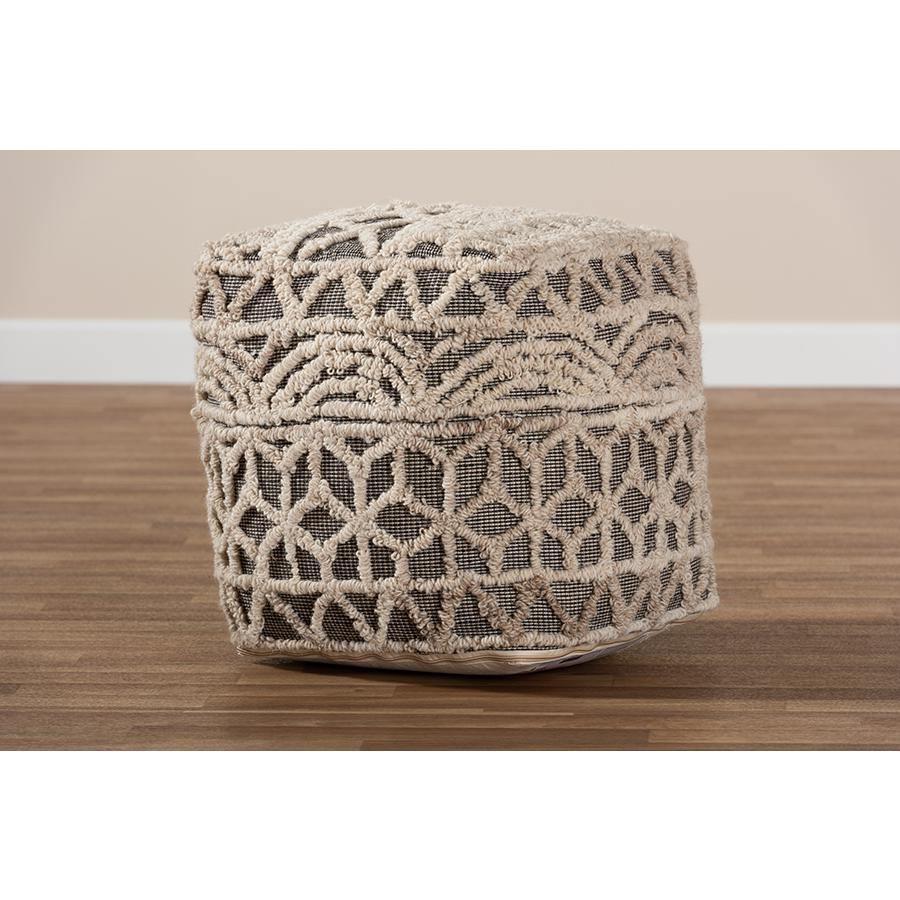 Baxton Studio Avery Moroccan Inspired Beige and Brown Handwoven Cotton Pouf Ottoman. Picture 5