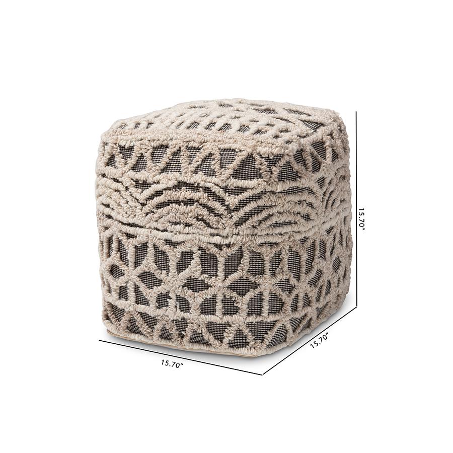 Baxton Studio Avery Moroccan Inspired Beige and Brown Handwoven Cotton Pouf Ottoman. Picture 6