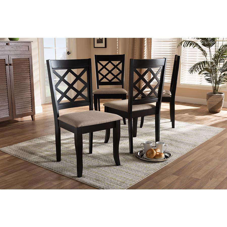 Sand Fabric Upholstered Espresso Brown Finished Wood Dining Chair Set of 4. Picture 4