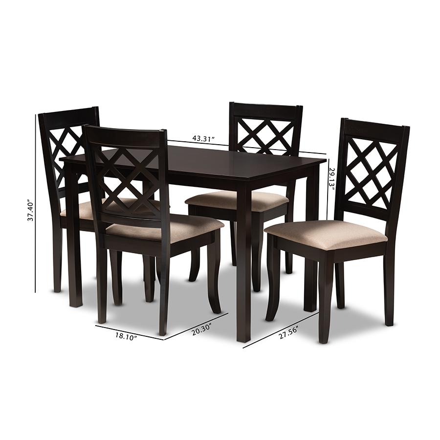 Baxton Studio Verner Modern and Contemporary Sand Fabric Upholstered Espresso Brown Finished 5-Piece Wood Dining Set. Picture 8