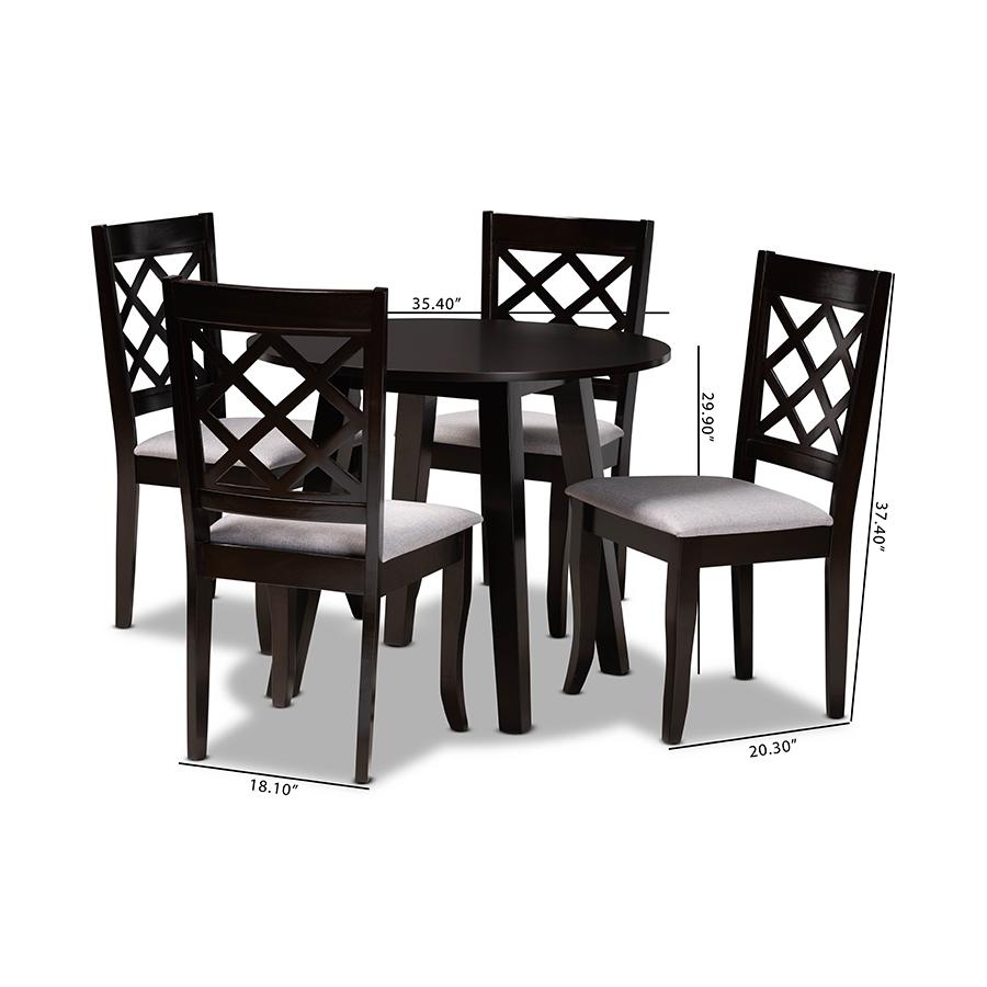 Grey Fabric Upholstered and Dark Brown Finished Wood 5-Piece Dining Set. Picture 9